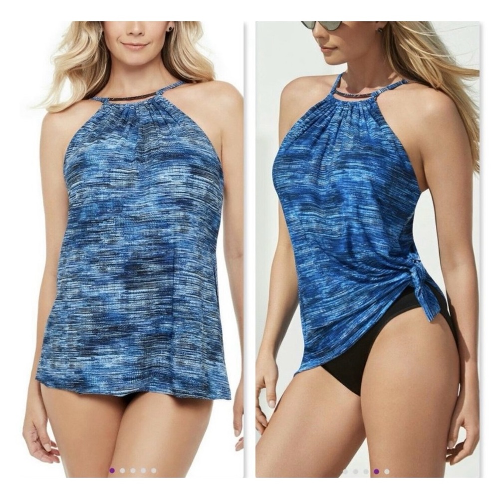 Magicsuit Blue Jean Parker Necklace Bathing Swim Suit Dress Slimming NEW Sz 8